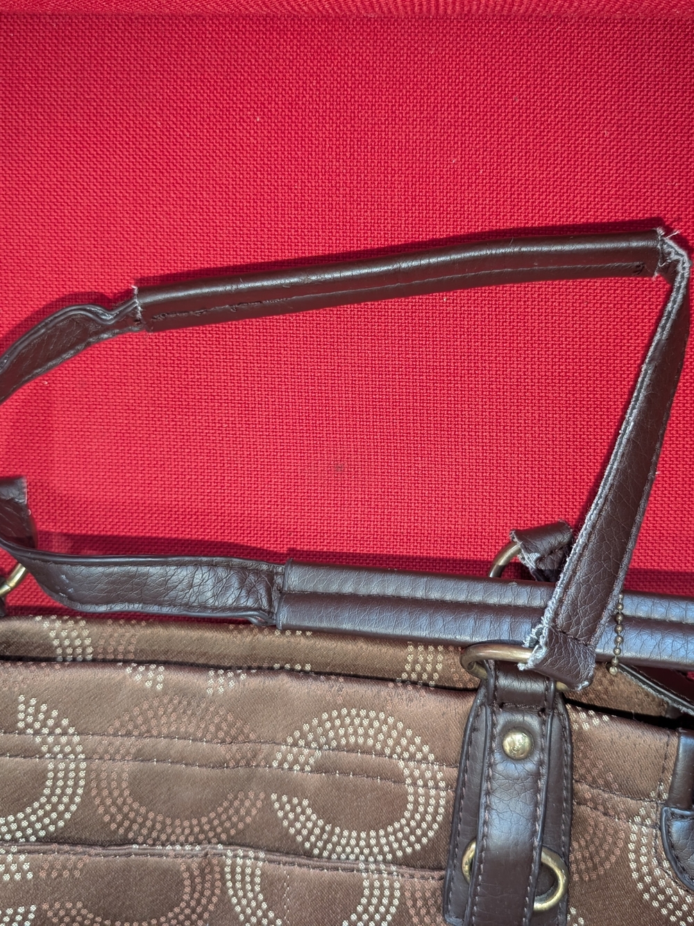 Purse Tote Shoulder Bag Dark Brown Trim Dotted C Coach Logo Design Decent Shape - Picture 9 of 13